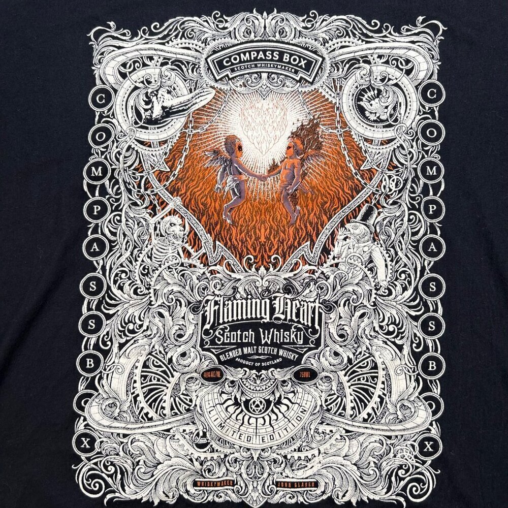 Compass Box Flaming Heart XL Men Angel T-Shirt Black Moto Grunge Streetwear